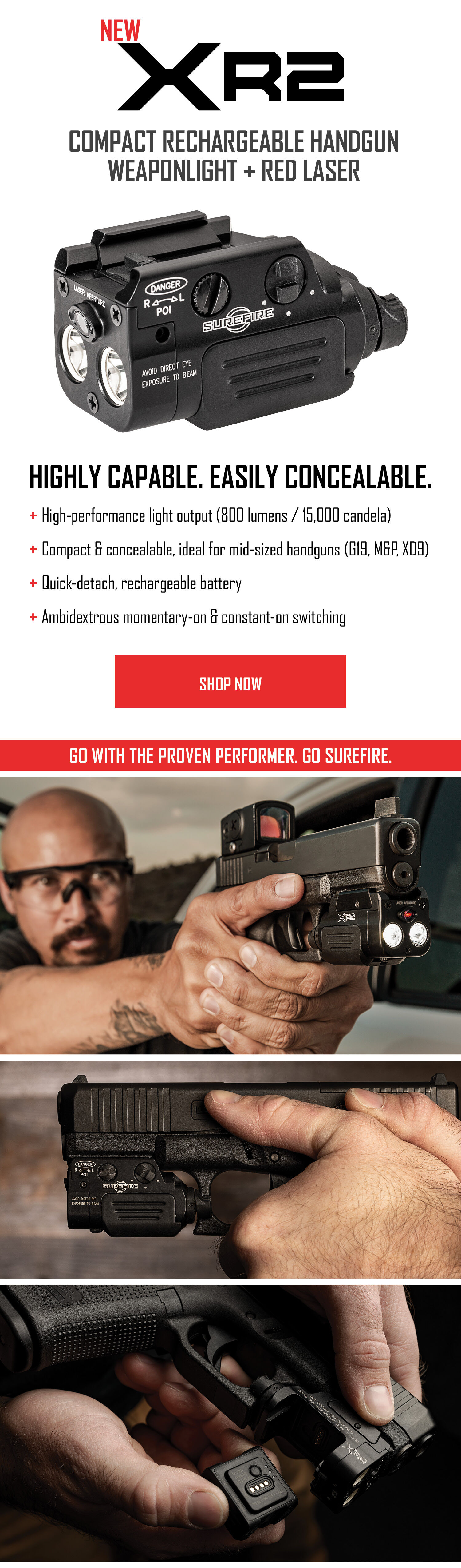 XR2 - Compact Rechargeable Handgun WeaponLight + Red Laser